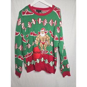 Ugly Christmas Sweater Gains Santa Weight Lifting Men's/Unisex Size XL
